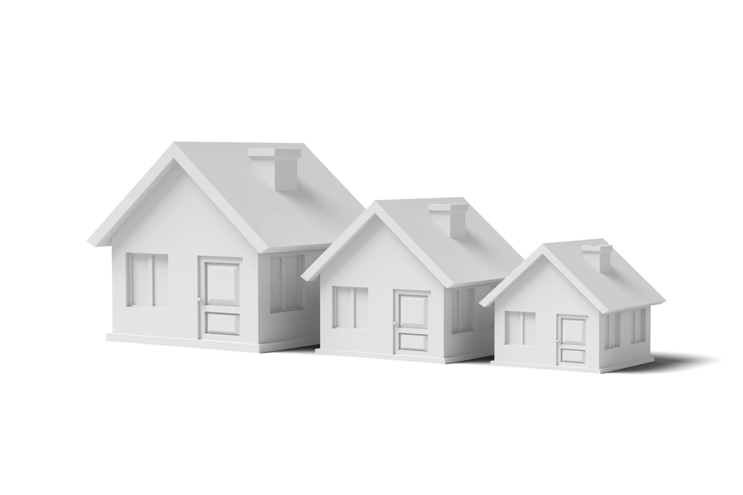 Modèle 3d de trois petites maisons